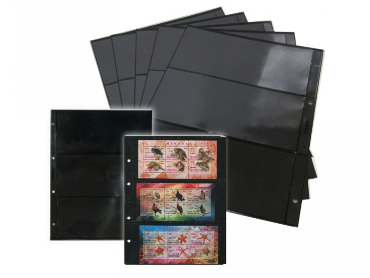 Лист для открыток, фото, бон и марок 245х310мм на 3 ячейки на черной основе Двухсторонний (формат Grand )(ЛЧФ 3 (2))