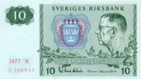 10 крон Швеции 1977 года p52d