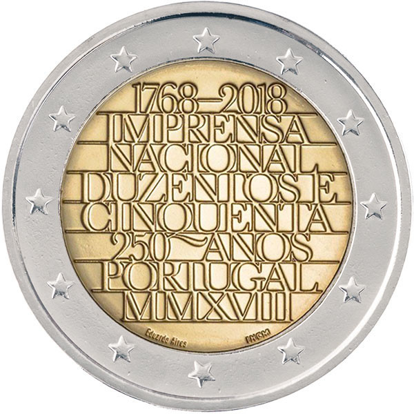 2 евро, 2018 г. Португалия. 250 лет со дня основания Национального музея Импренса Каса да Моэда