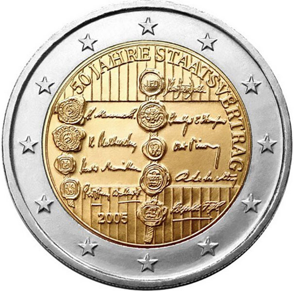 2 евро, 2005 г. Австрия (50 лет договору о нейтралитете)