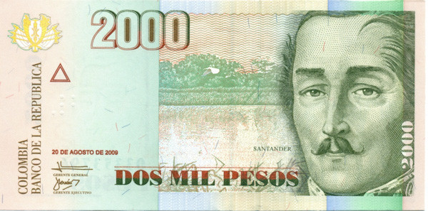 2000 песо Колумбии 2005-2014 года р457