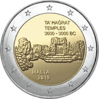 2 евро, 2019 г. Мальта. Храмы Та’ Хаджрат