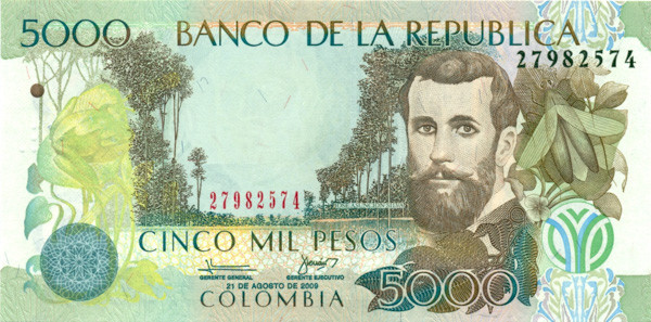 5000 песо Колумбии 2001-2014 года р452