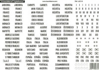 Лист с набором наклеек LE 3A с названиями стран Швейцария, Австрия и прочие