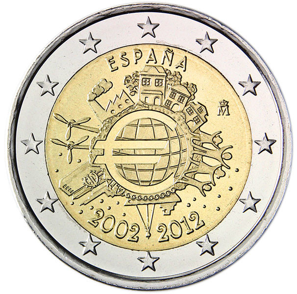 2 евро, 2012 г. Испания (серия «10 лет наличному обращению евро»)