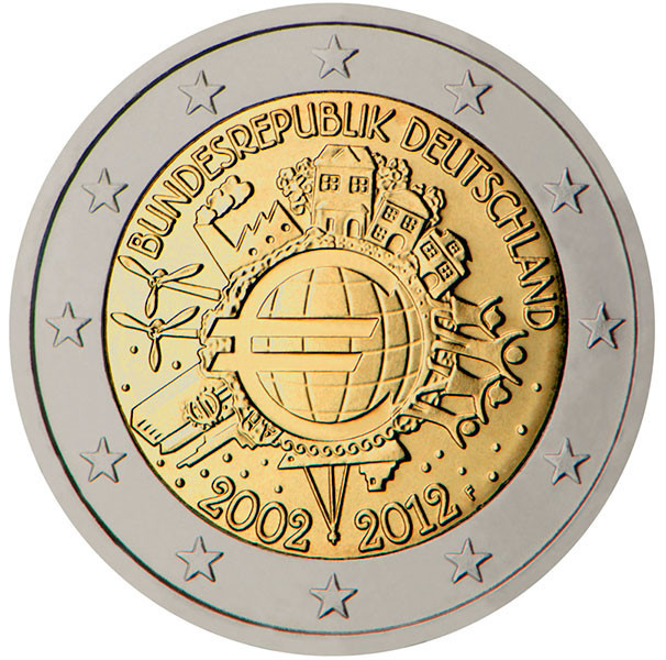 2 евро, 2012 г. Германия (серия «10 лет наличному обращению евро»)