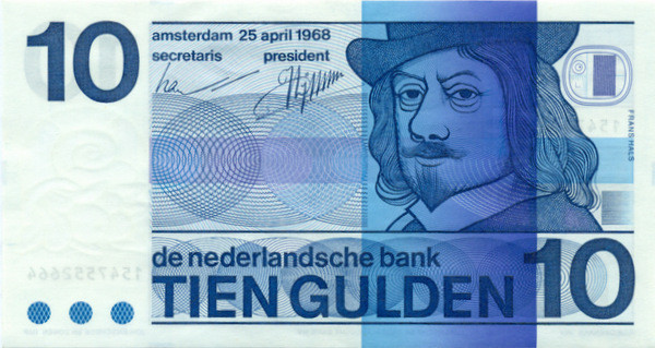 10 гульденов Нидерландов 1968 года р91