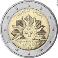 2 евро, 2019 г. Латвия. Восходящее солнце