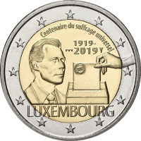 2 евро, 2019 г. Люксембург. 100-летие всеобщего избирательного права в Люксембурге
