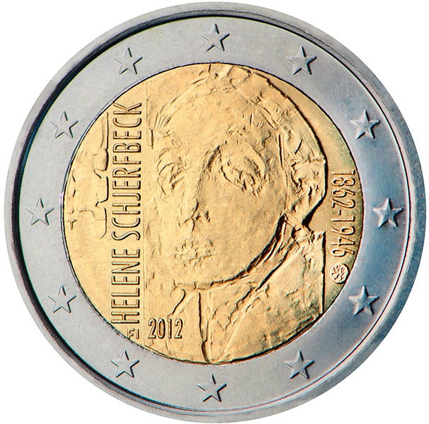 2 евро, 2012 г. Финляндия (150 лет со дня рождения художницы Хелены Шерфбек)