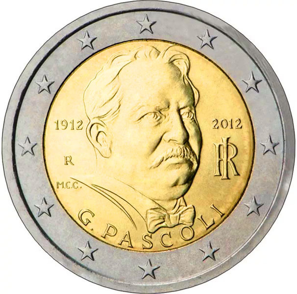 2 евро, 2012 г. Италия (100 лет со смерти поэта Джованни Пасколи)