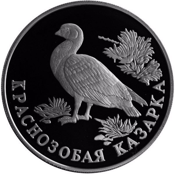 1 рубль 1994 г. Краснозобая казарка. Красная книга (серебро).