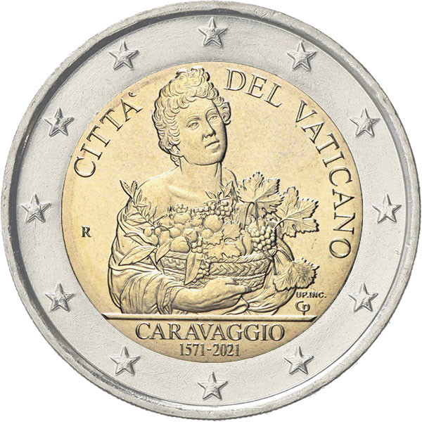 2 евро 2021 г. Ватикан 450 лет со дня рождения Караваджо