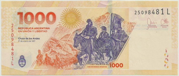 1000 песо Аргентины 2023 года. P-W367