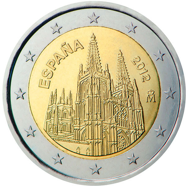 2 евро, 2012 г. Испания (Кафедральный собор в городе Бургос)