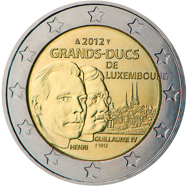2 евро, 2012 г. Люксембург (100 лет со дня смерти Великого герцога Люксембургского Вильгельма IV)