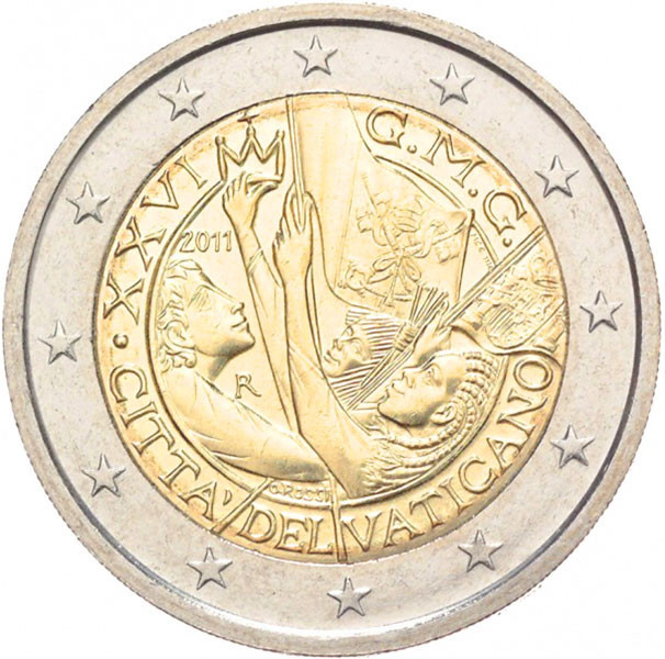 2 евро, 2011 г. Ватикан (XXVI Всемирный день молодёжи в Мадриде)
