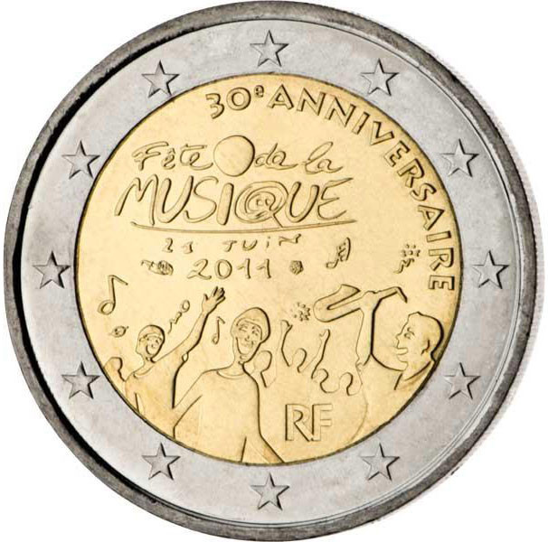 2 евро, 2011 г. Франция (30 лет Дню музыки во Франции)