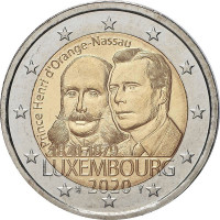 2 евро, 2020 г. Люксембург. 200 лет со дня рождения Генриха Оранско-Нассауского