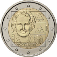 2 евро, 2020 г. Италия. 150 лет со дня рождения Марии Монтессори