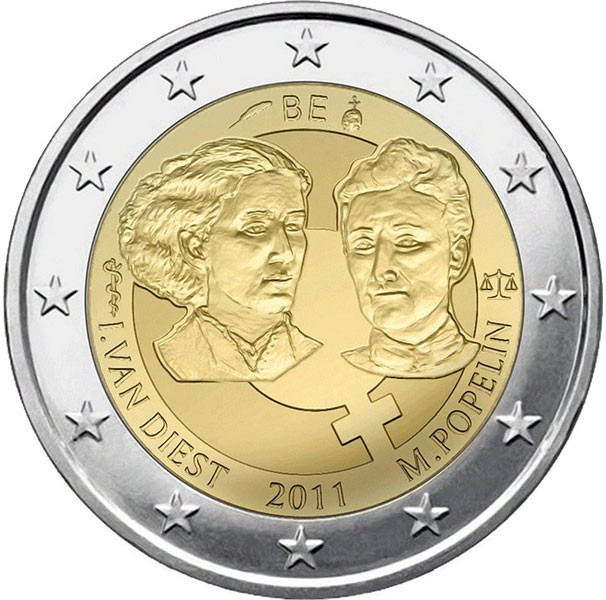 2 евро, 2011 г. Бельгия (100 лет Международному женскому дню)