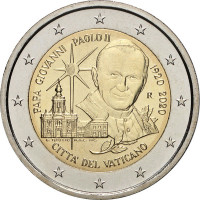 2 евро, 2020 г. Ватикан. 100 лет со дня рождения папы римского Иоанна Павла II