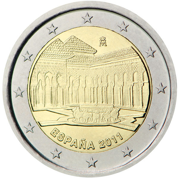 2 евро, 2011 г. Испания (Альгамбра, Хенералифе и Альбасин в Гранаде)