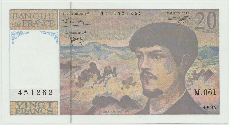 20 франков Франции 1980-1997 годов. P-151 20 франков Франции 1980-1997 годов. P-151