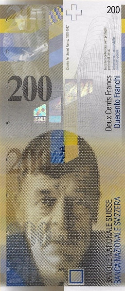 200 франков Швейцарии 1996-2013 года. Р-73 200 франков Швейцарии 1996-2013 года. Р-73