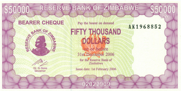 50000 долларов Зимбабве 2006 года р28