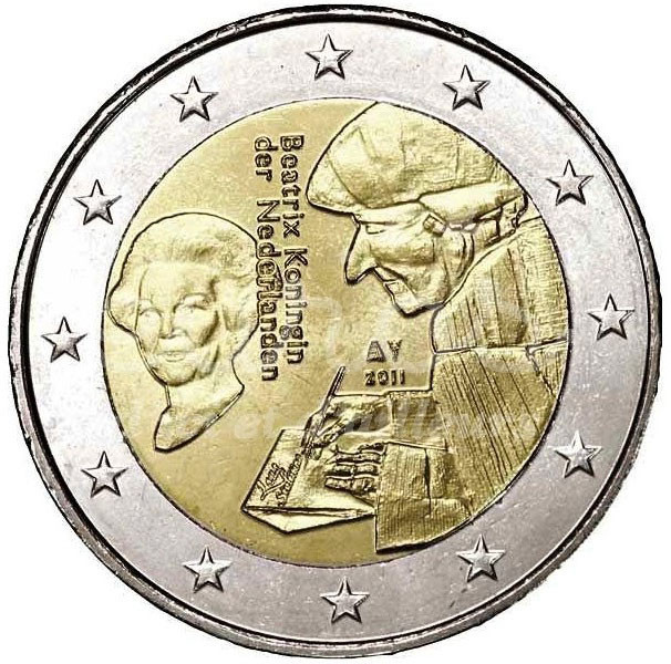 2 евро, 2011 г. Нидерланды (500 лет издания книги «Похвала глупости» Эразма Роттердамского)