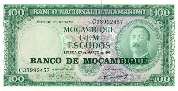 100 эскудо Мозамбика 27.03.1961(1976) года р117