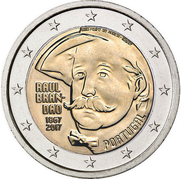2 евро, 2017 г. Португалия. 150 лет со дня рождения Раула Брандана