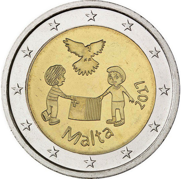 2 евро, 2017 г. Мальта. Мир (серия «Дети и солидарность»)