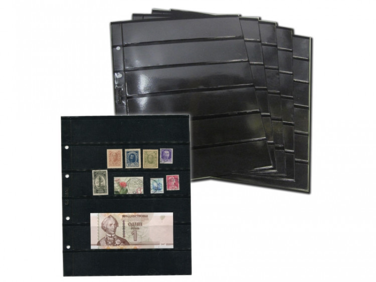 Лист вертикальный на чёрной основе для марок и бон 200Х250 мм на 6 ячеек 35х180 мм (формата Optima) двухсторонний(ЛЧБ 6(2))