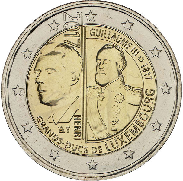 2 евро, 2017 г. Люксембург 200 лет со дня рождения великого князя Вильгельма III