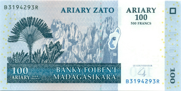 100 ариари-500 франков Мадагаскара 2004 года р86
