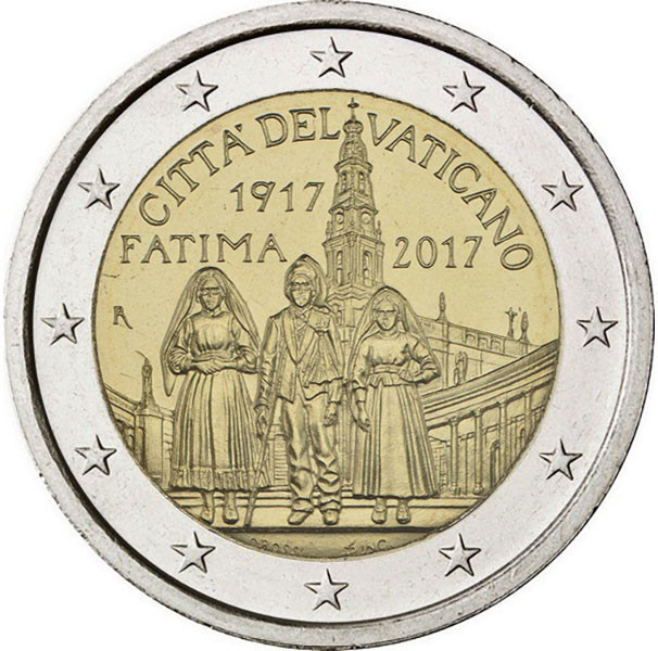 2 евро, 2017 г. Ватикан 100 лет со времен видения Девы Марии из Фатимы