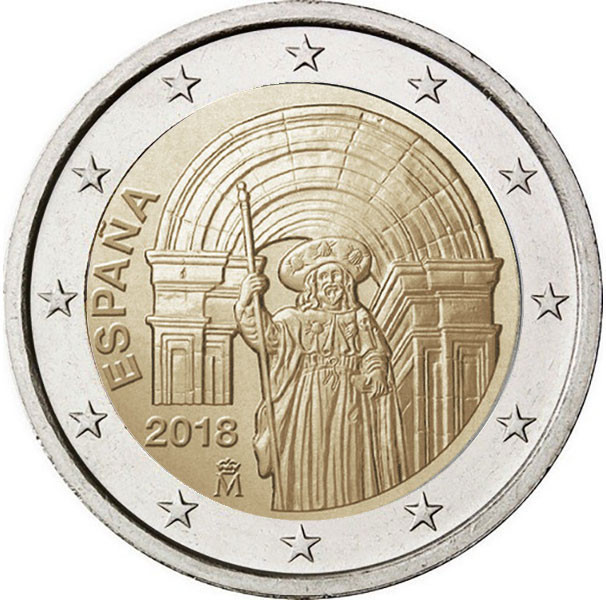 2 евро, 2018 г. Испания Старый город Сантьяго-де-Компостела