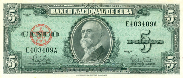 5 песо Кубы 1960 года p92a