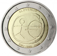 2 евро, 2009 г. Словения (10 лет Экономическому и валютному союзу)