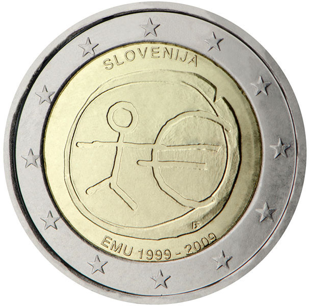 2 евро, 2009 г. Словения (10 лет Экономическому и валютному союзу)