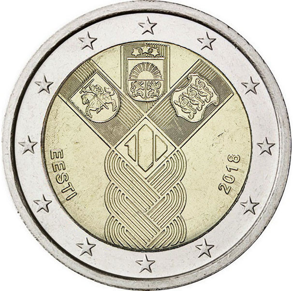 2 евро, 2018 г. Эстония 100-летие независимости Балтийских стран