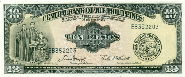 10 песо Филиппин 1949 года p136e