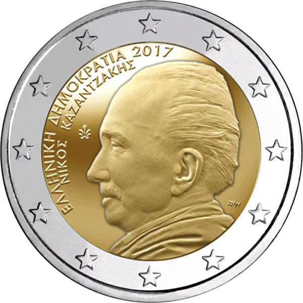 2 евро, 2017 г. Греция Никос Казандзакис