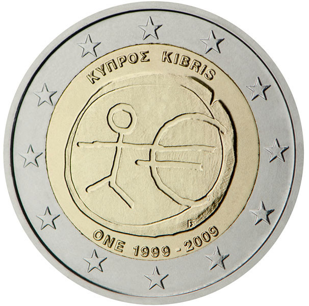 2 евро, 2009 г. Кипр (10 лет Экономическому и валютному союзу)