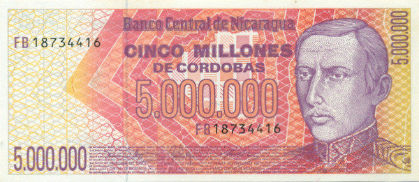 5.000.000 кордоба Никарагуа 1990 года р165