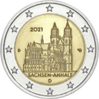 2 евро, 2021 г. Германия. Саксония-Ангальт (A,D,F,G,J)