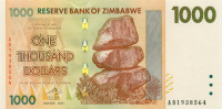 1000 долларов Зимбабве 2007 года p71