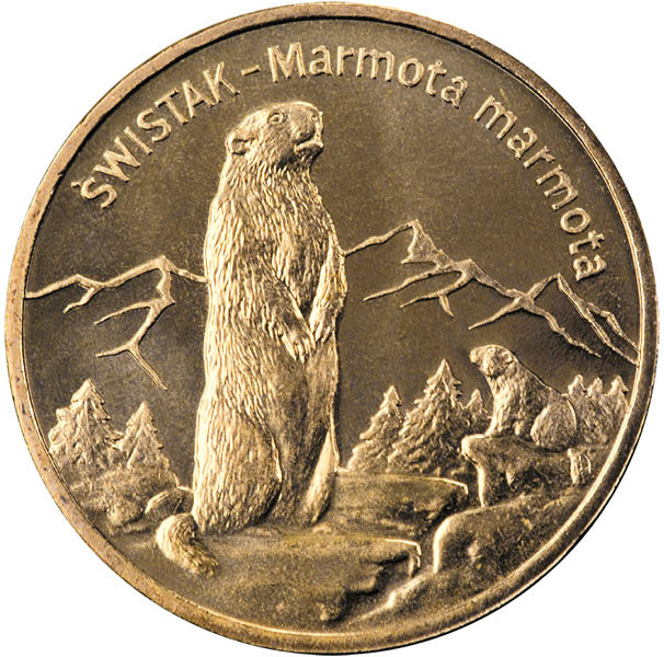 2 злотых, 2006 г. Альпийский сурок (лат. Marmota Marmota ) (серия «Животный мир»)